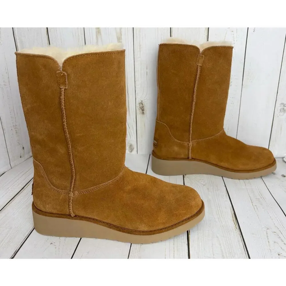 NEW Koolaburra by UGG Shazi Tall Suede Wedge Boots‎ Chestnut 10